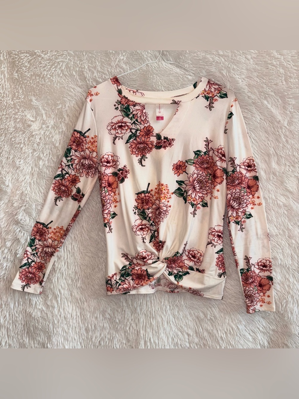 No Boundaries Cream Floral Twist-Front Long Sleeve Top